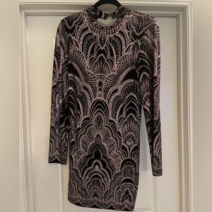 Black and Pink Art Deco Long Sleeve Dress